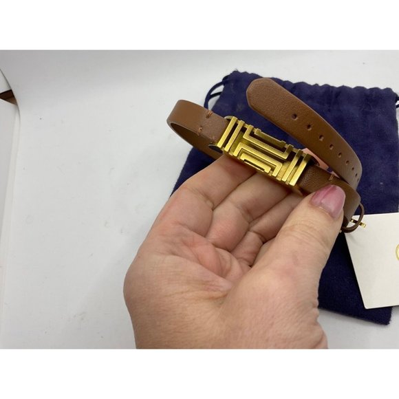 Tory Burch Fitbit Flex Double Wrap Leather Bracelet Bark Aged Gold - Picture 4 of 5